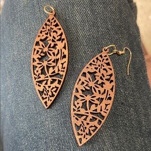Leather Floral Cutout Dangle Earrings - Brown